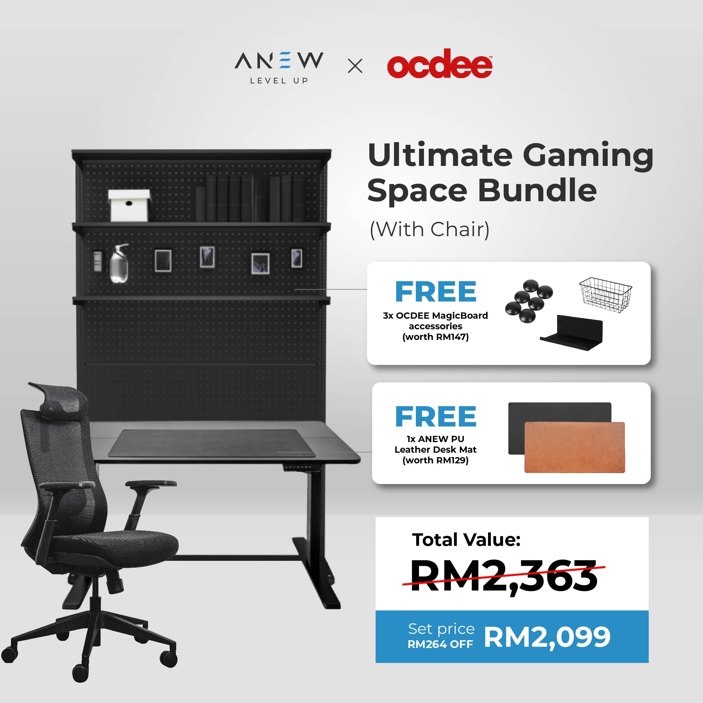 [ANEW x OCDEE] Ultimate Gaming Space Bundle (With Chair) - OUT OF STOCK